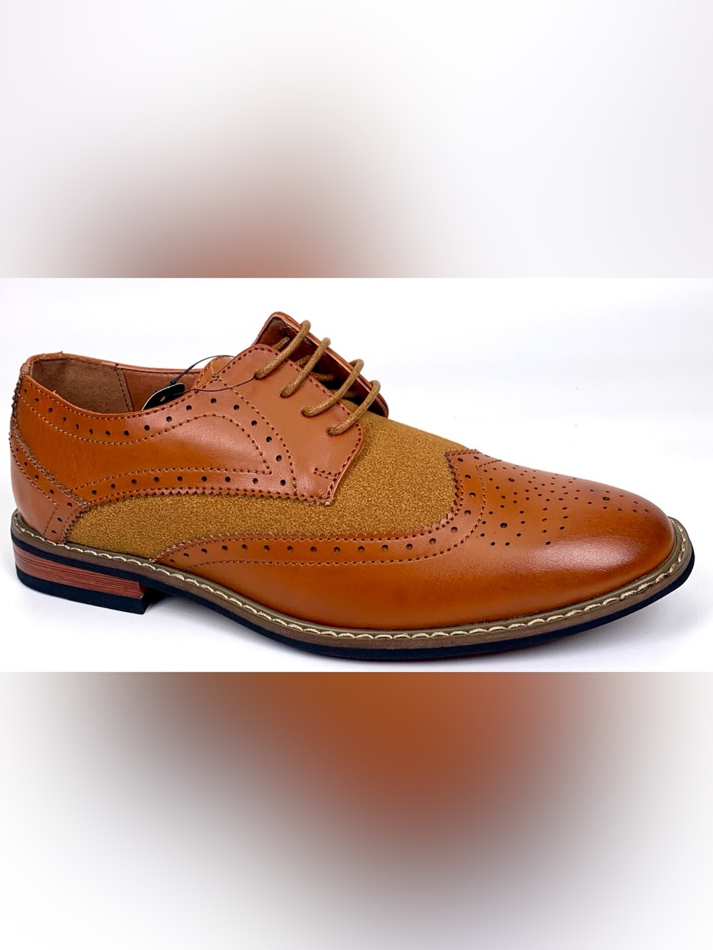 NEW! Jousen Men's Oxford Lace Up Cap Toe Cognac Brown Dress Shoes Size 7.0 Med